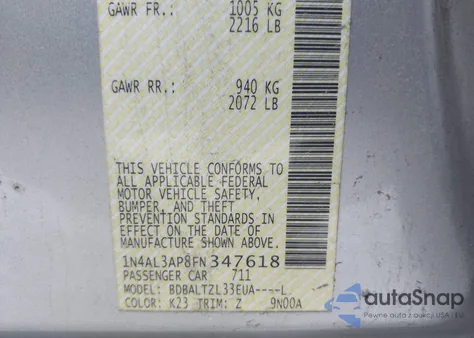 2015 Nissan Altima 2.5 Sl from USA, damaged, VIN 1N4AL3AP8FN347618
